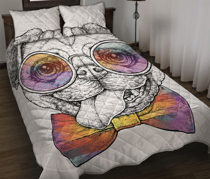 Hipster Pug Print Quilt Bed Set