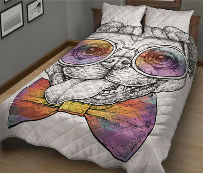 Hipster Pug Print Quilt Bed Set