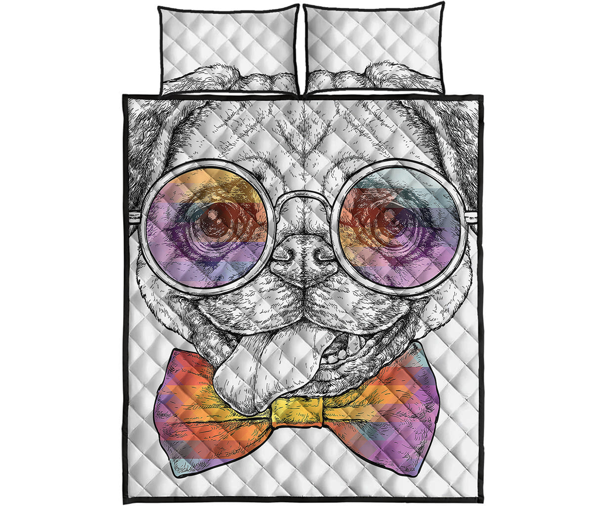 Hipster Pug Print Quilt Bed Set