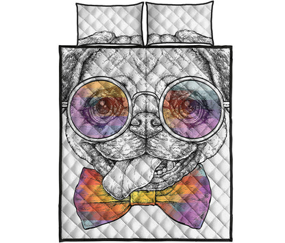 Hipster Pug Print Quilt Bed Set