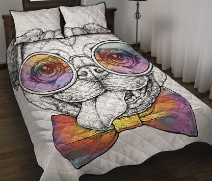 Hipster Pug Print Quilt Bed Set