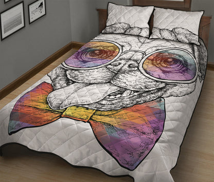 Hipster Pug Print Quilt Bed Set