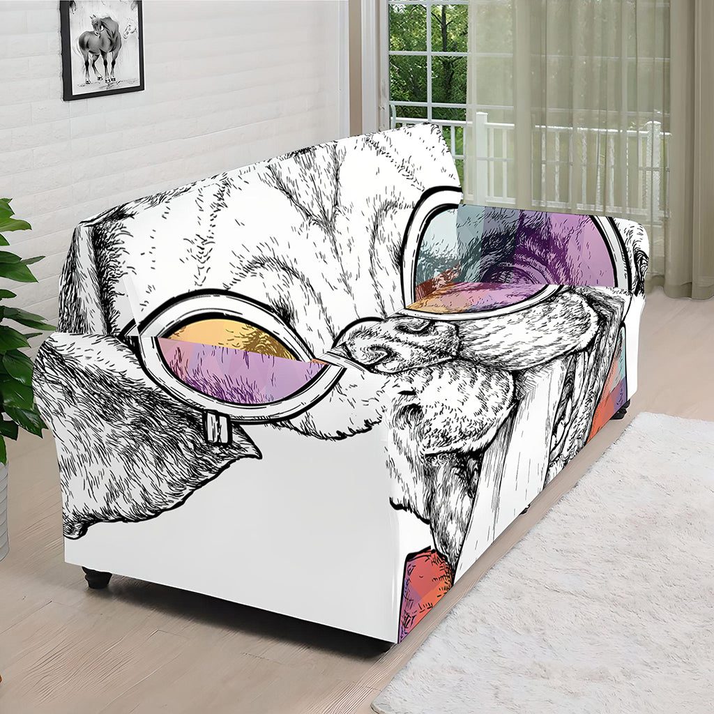 Hipster Pug Print Sofa Cover