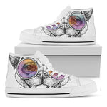 Hipster Pug Print White High Top Shoes