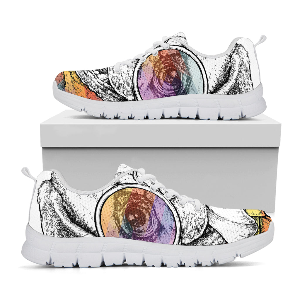 Hipster Pug Print White Sneakers
