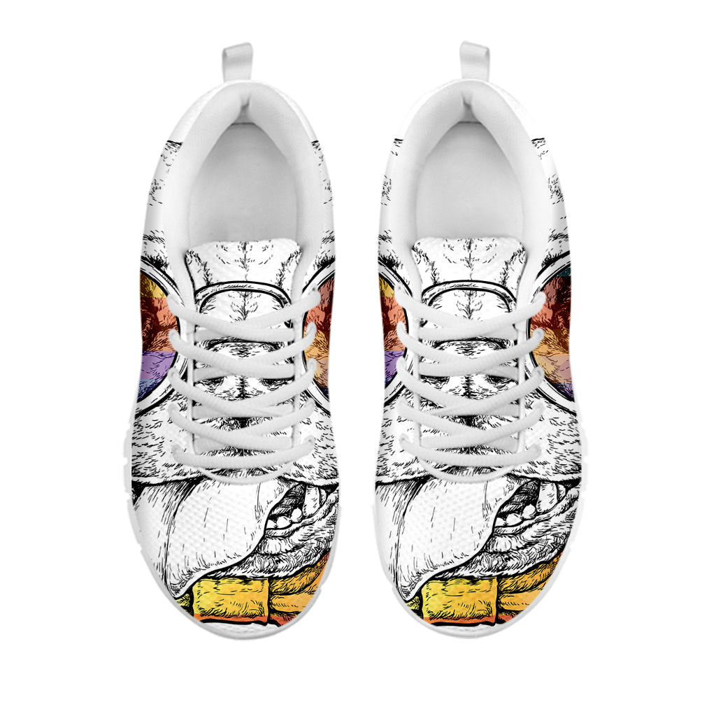 Hipster Pug Print White Sneakers