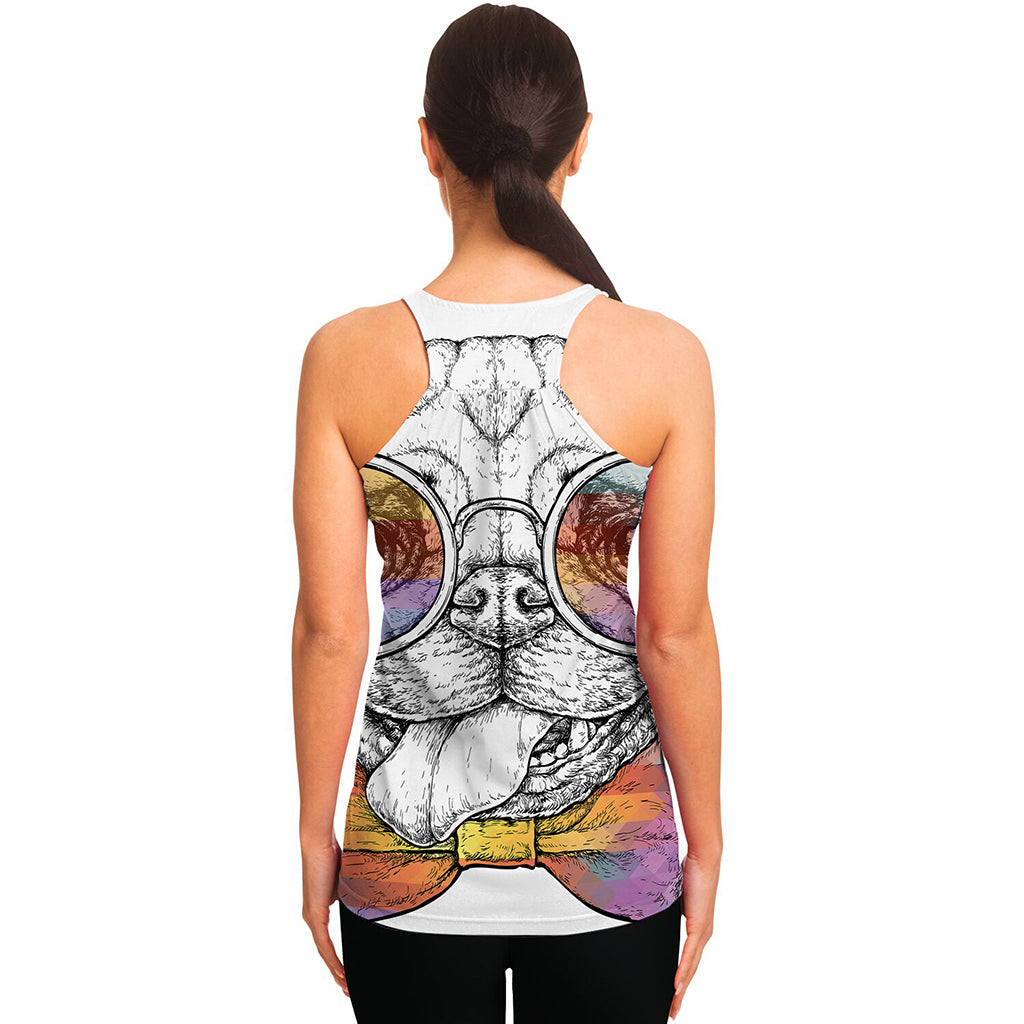 Hipster Pug Print Women's Racerback Tank Top