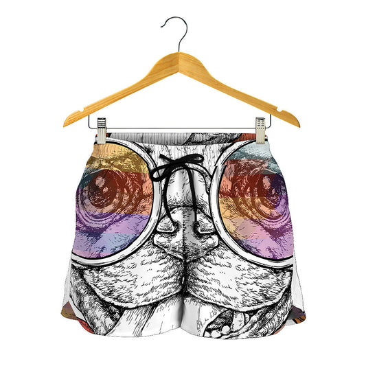 Hipster Pug Print Women's Shorts