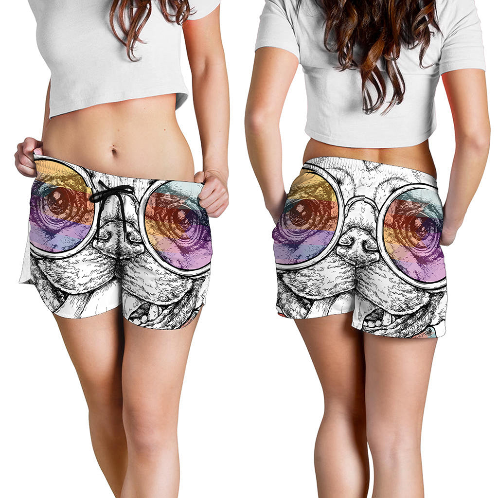Hipster Pug Print Women's Shorts