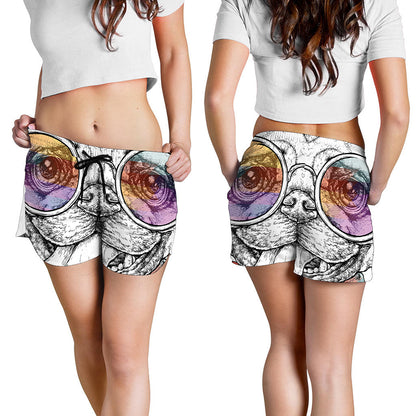 Hipster Pug Print Women's Shorts