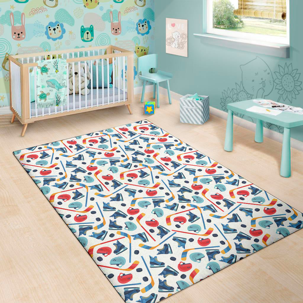 Hockey Equipment Pattern Print Area Rug