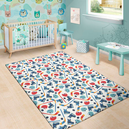 Hockey Equipment Pattern Print Area Rug