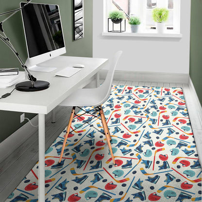 Hockey Equipment Pattern Print Area Rug