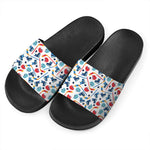 Hockey Equipment Pattern Print Black Slide Sandals