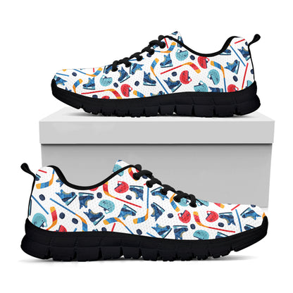 Hockey Equipment Pattern Print Black Sneakers