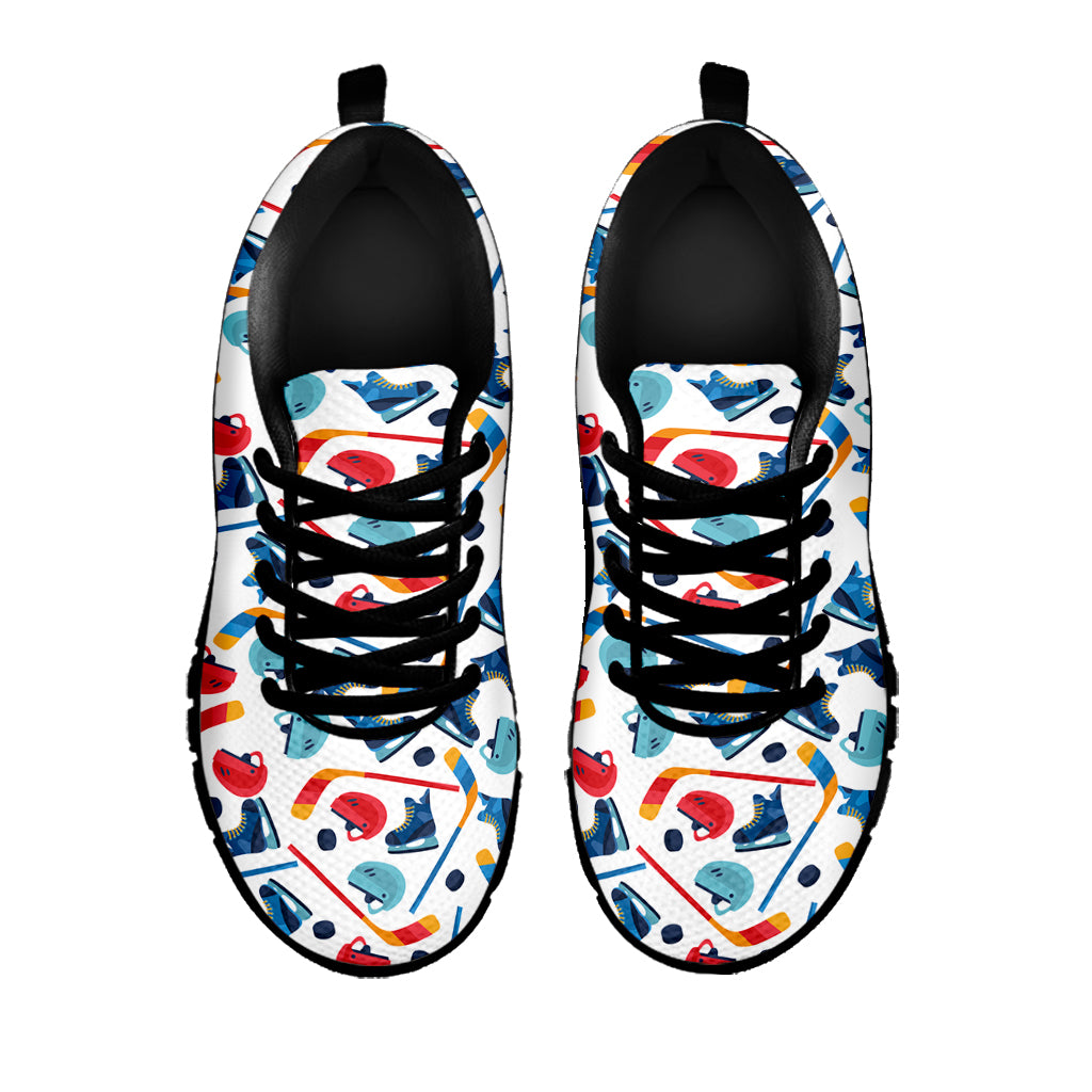 Hockey Equipment Pattern Print Black Sneakers
