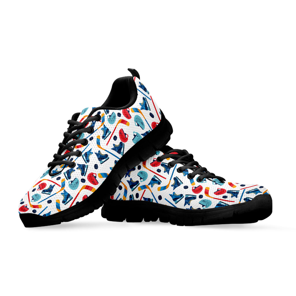 Hockey Equipment Pattern Print Black Sneakers