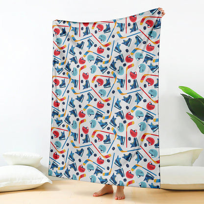 Hockey Equipment Pattern Print Blanket