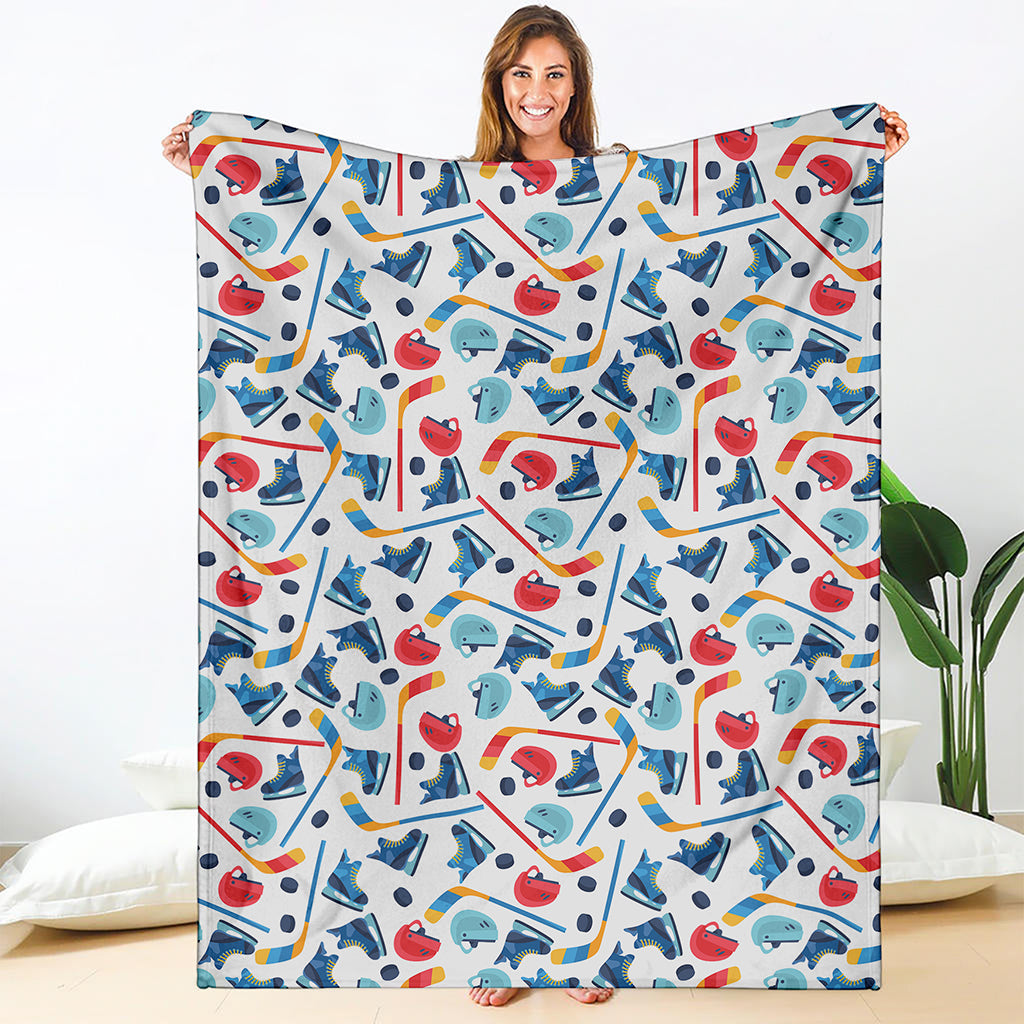 Hockey Equipment Pattern Print Blanket