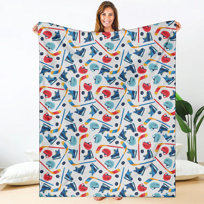 Hockey Equipment Pattern Print Blanket