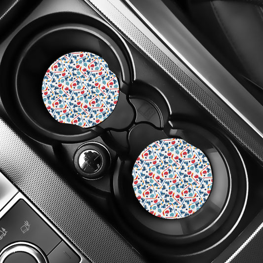 Hockey Equipment Pattern Print Car Coasters
