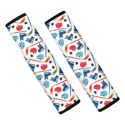 Hockey Equipment Pattern Print Car Seat Belt Covers