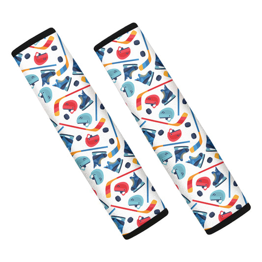 Hockey Equipment Pattern Print Car Seat Belt Covers
