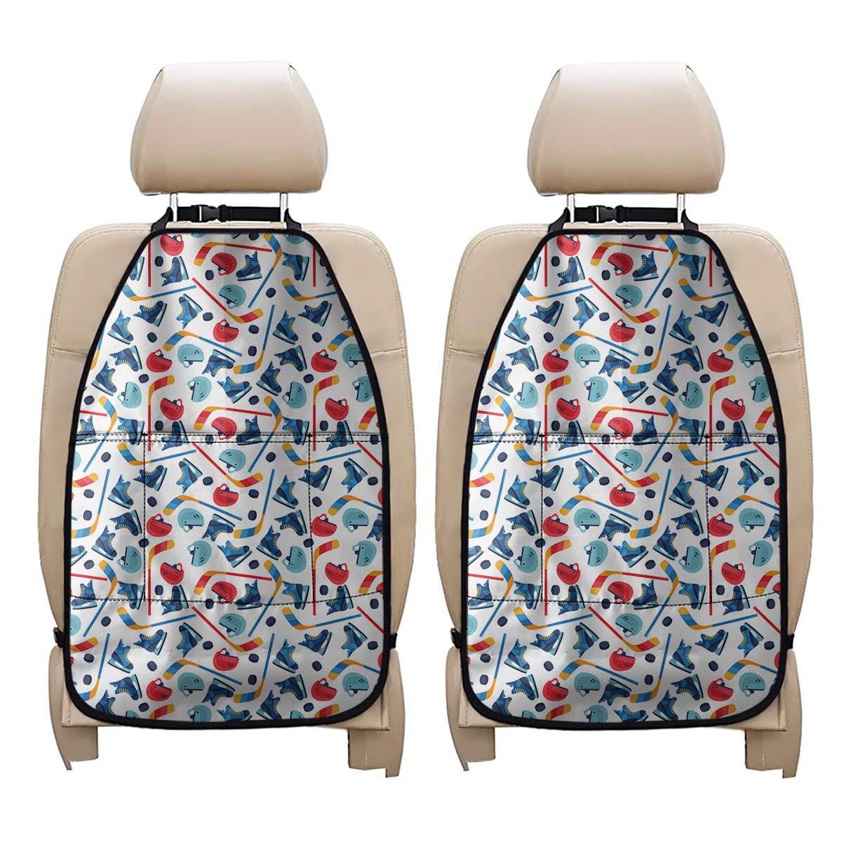 Hockey Equipment Pattern Print Car Seat Organizers