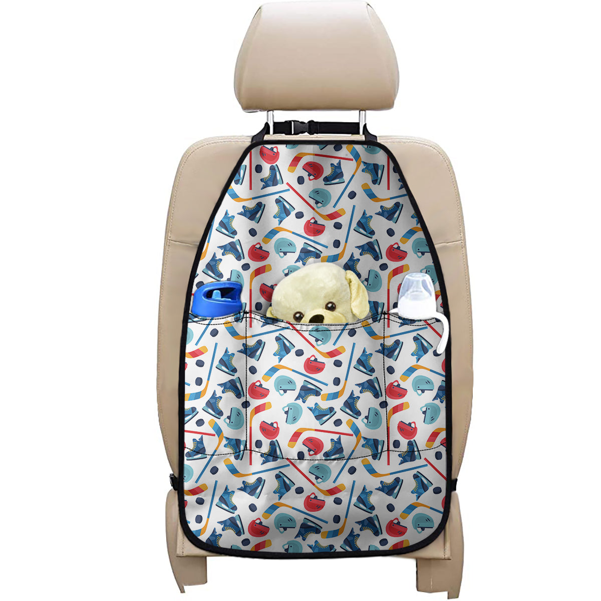 Hockey Equipment Pattern Print Car Seat Organizers