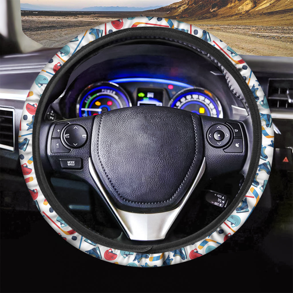 Hockey Equipment Pattern Print Car Steering Wheel Cover