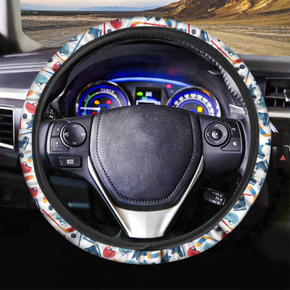 Hockey Equipment Pattern Print Car Steering Wheel Cover