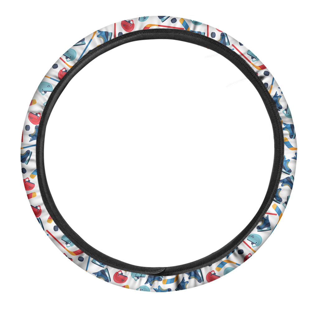 Hockey Equipment Pattern Print Car Steering Wheel Cover