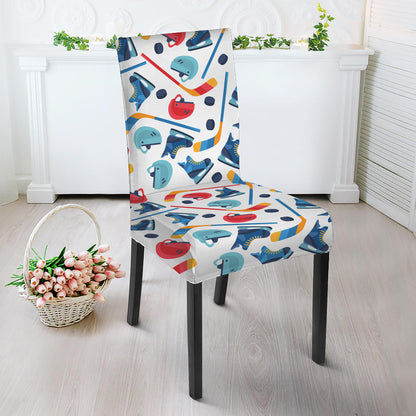 Hockey Equipment Pattern Print Dining Chair Slipcover