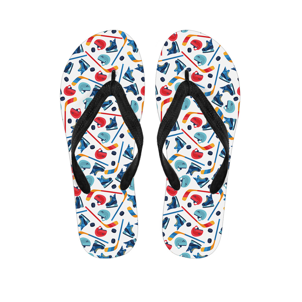 Hockey Equipment Pattern Print Flip Flops