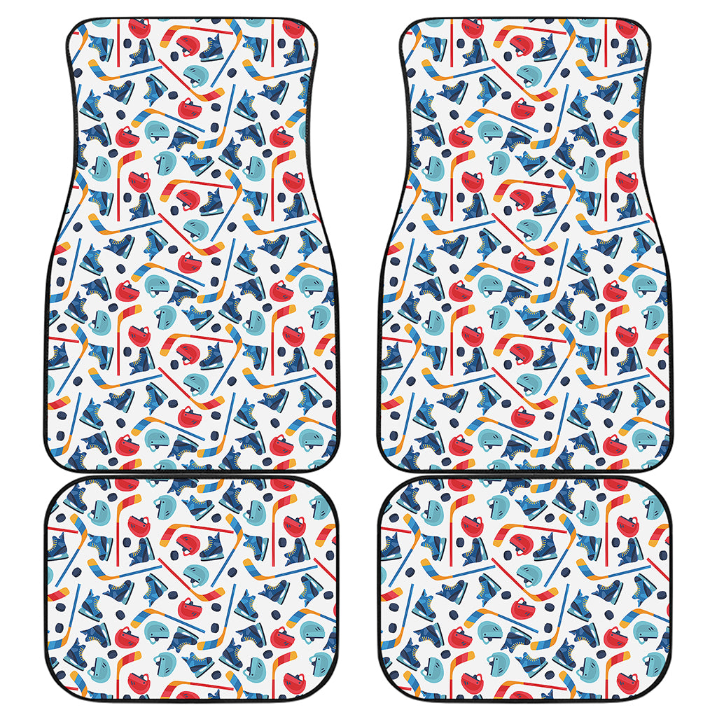 Hockey Equipment Pattern Print Front and Back Car Floor Mats