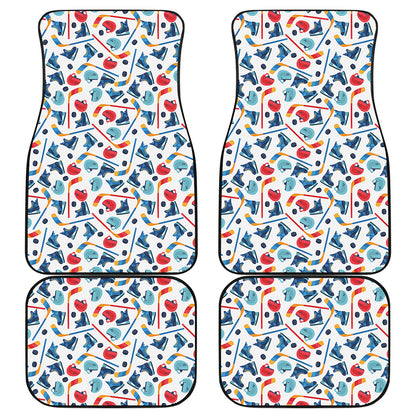 Hockey Equipment Pattern Print Front and Back Car Floor Mats
