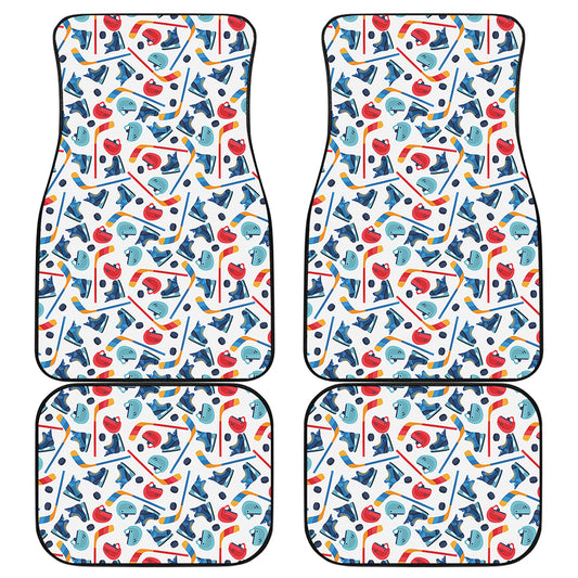 Hockey Equipment Pattern Print Front and Back Car Floor Mats