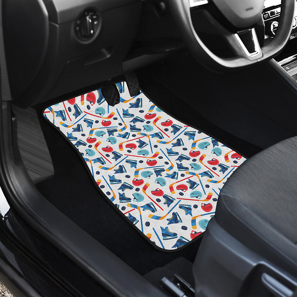 Hockey Equipment Pattern Print Front and Back Car Floor Mats