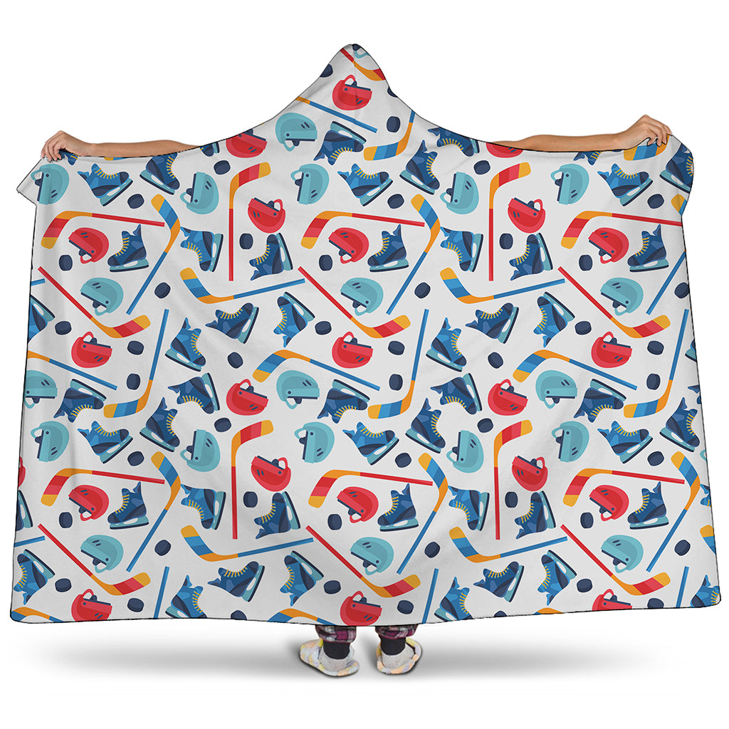 Hockey Equipment Pattern Print Hooded Blanket