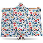Hockey Equipment Pattern Print Hooded Blanket