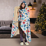 Hockey Equipment Pattern Print Hooded Blanket