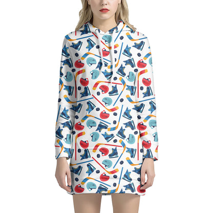 Hockey Equipment Pattern Print Hoodie Dress