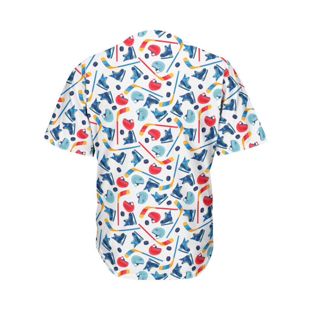 Hockey Equipment Pattern Print Men's Baseball Jersey
