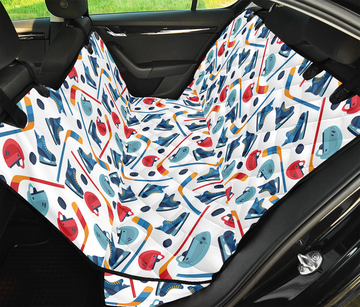 Hockey Equipment Pattern Print Pet Car Back Seat Cover