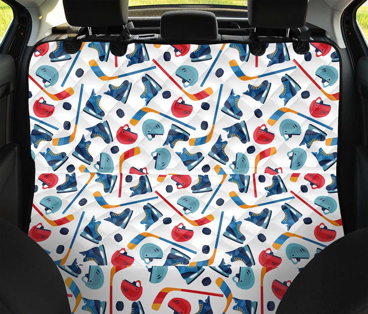 Hockey Equipment Pattern Print Pet Car Back Seat Cover