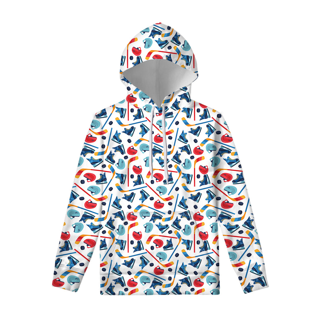 Hockey Equipment Pattern Print Pullover Hoodie