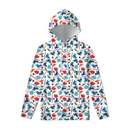 Hockey Equipment Pattern Print Pullover Hoodie