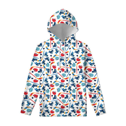 Hockey Equipment Pattern Print Pullover Hoodie