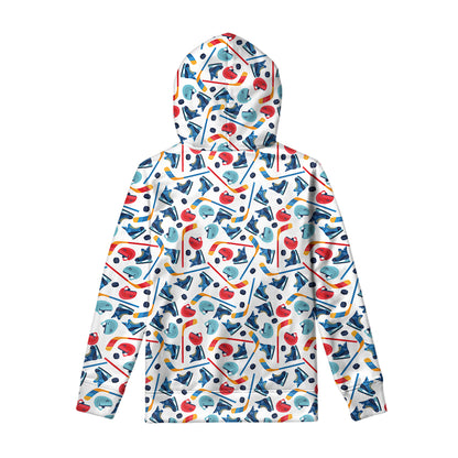 Hockey Equipment Pattern Print Pullover Hoodie