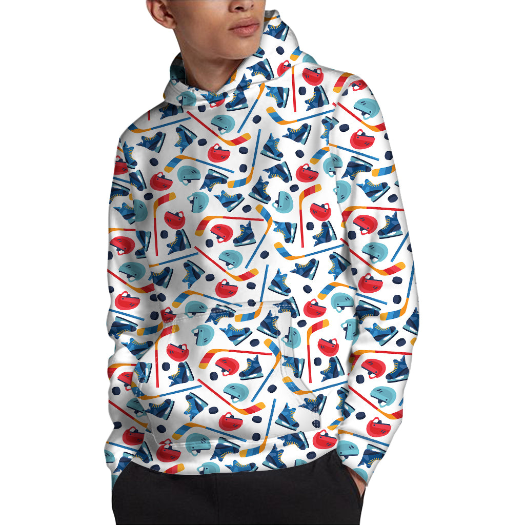 Hockey Equipment Pattern Print Pullover Hoodie